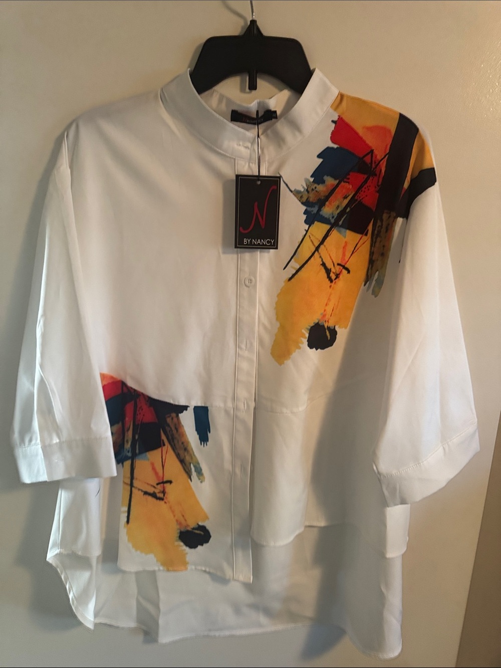 N by Nancy White Brushstroke Print Button-Down Top